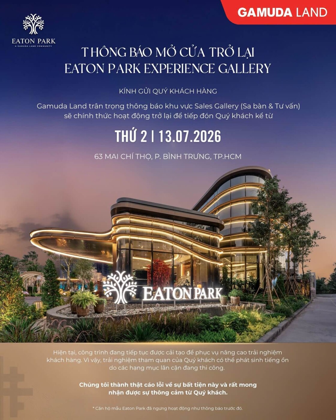 mở cửa trở lại Eaton Park Experience Gallery
